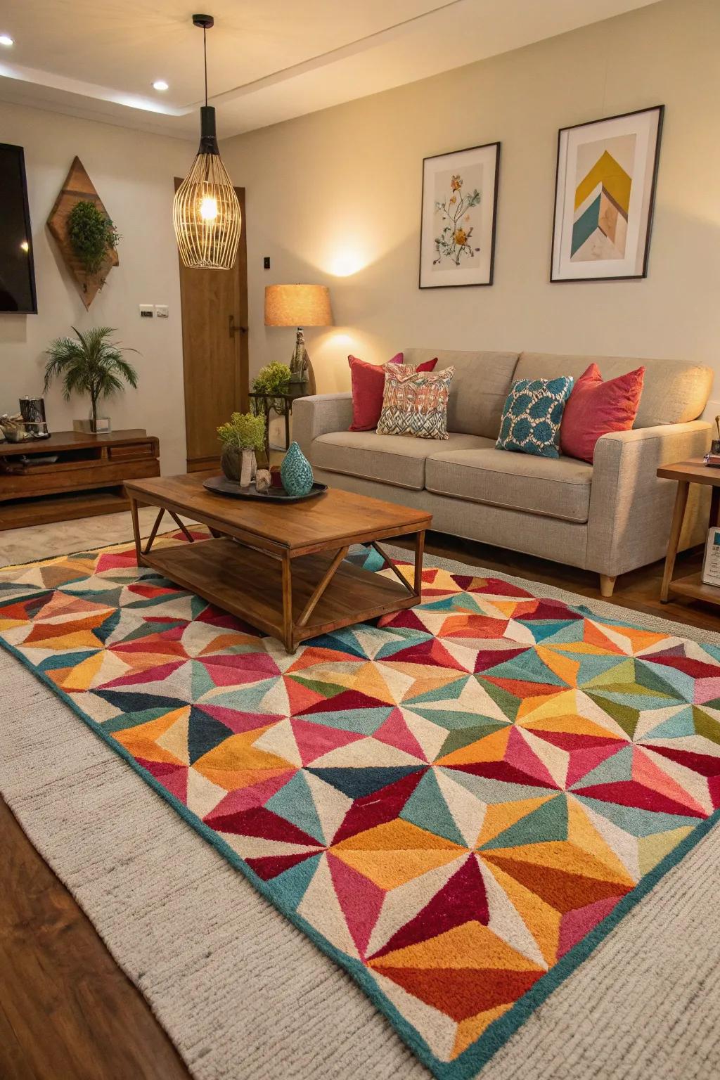 A bold geometric rug design as a style statement.