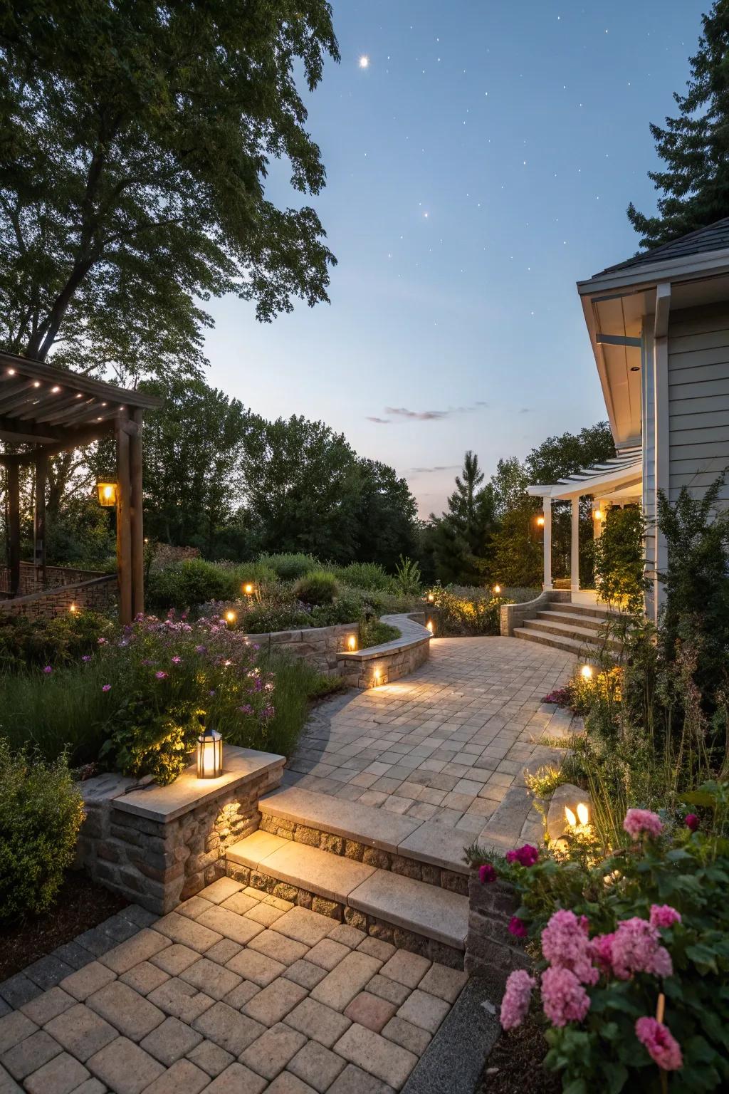 Pathway lighting adds safety.