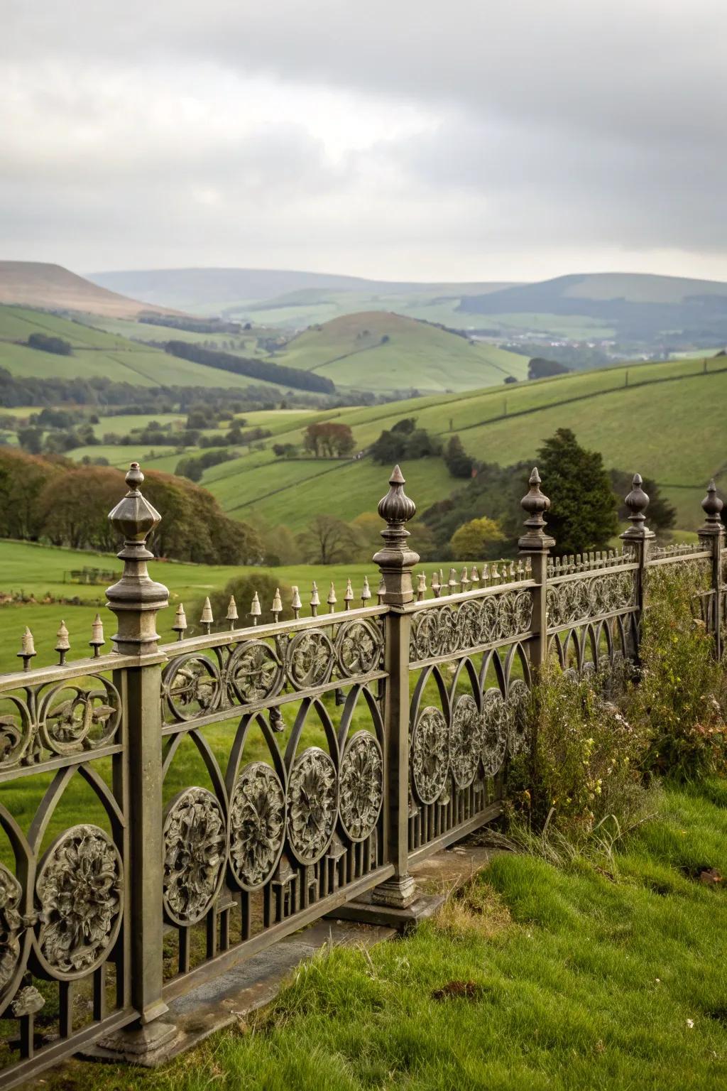An artistic metal divider adds elegance to the landscape.