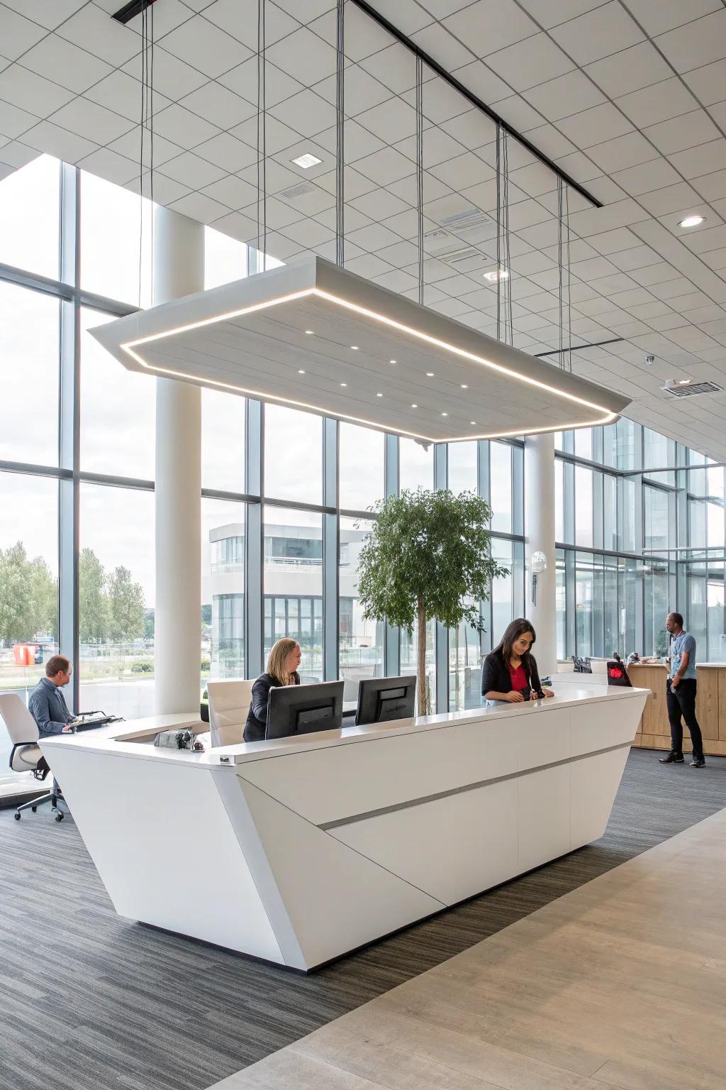 A modern suspended desk maximizing space and flow.