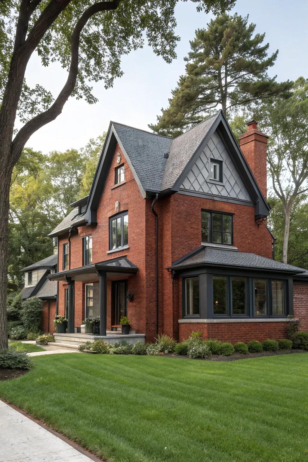 Graphite trim provides a sleek and modern edge to crimson brick homes.