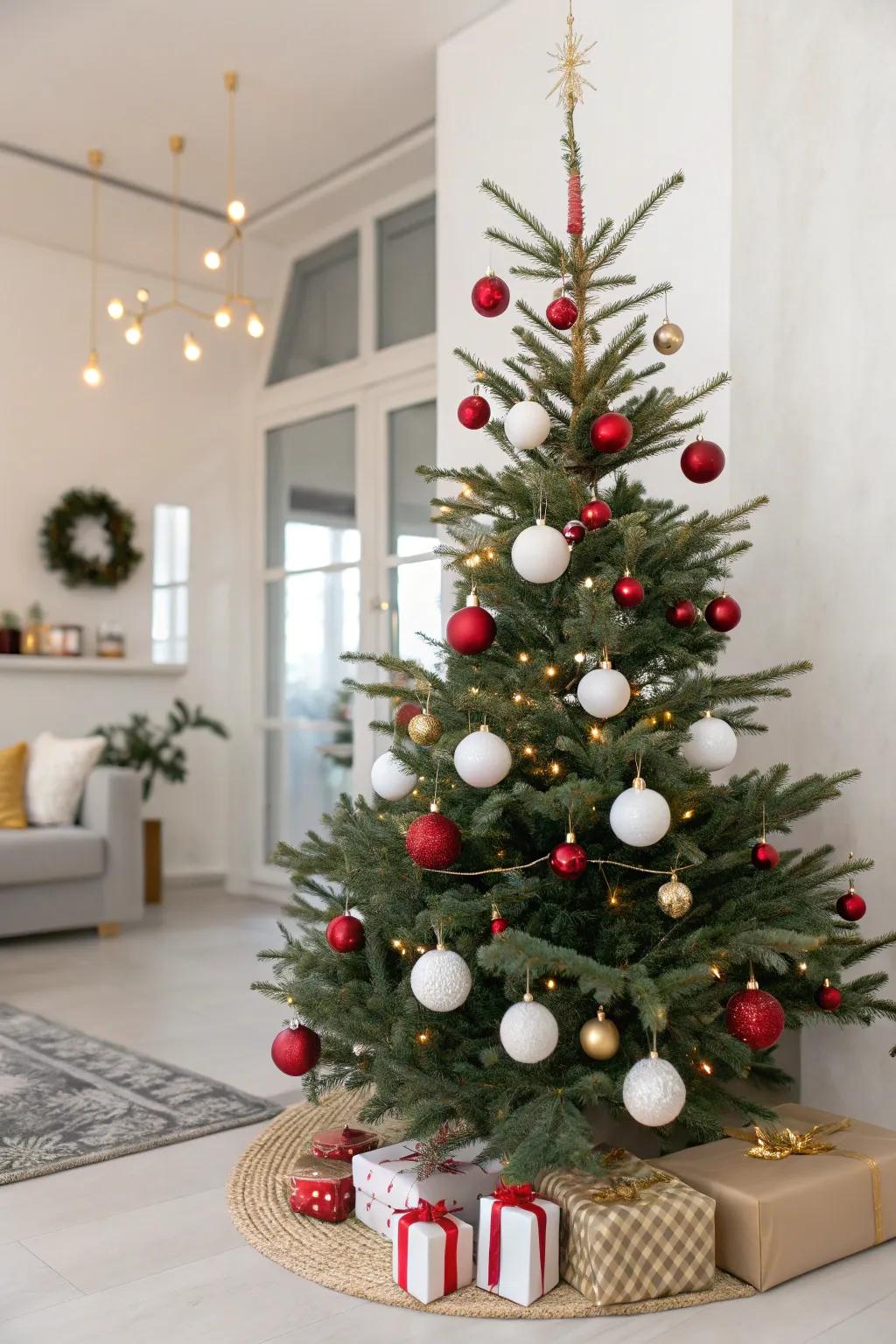 A minimalist strategy with simple baubles creates modern elegance.