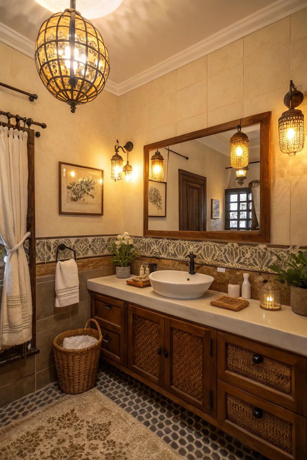 Retro lighting adds warmth and ambiance, finishing off the vintage look.