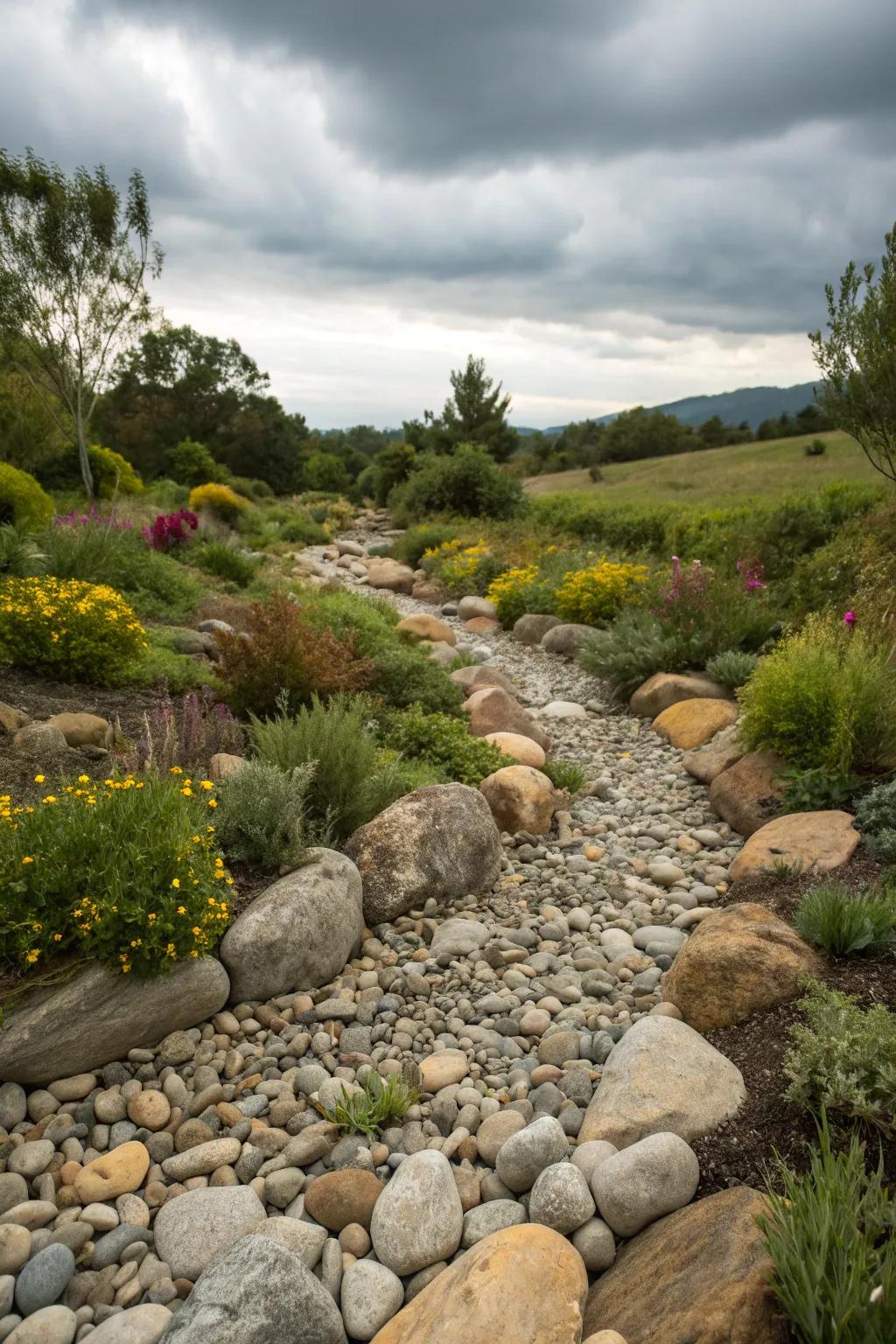 Add motion to your garden with an inactive streambed.