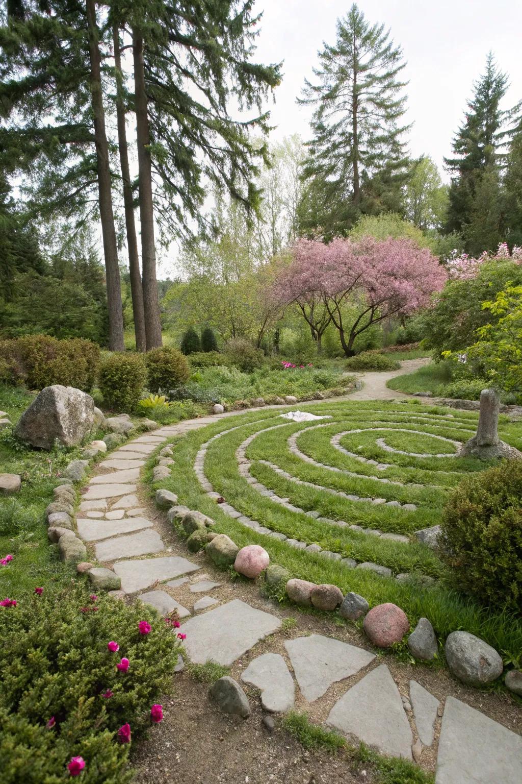 A stone maze adds mystery and intrigue to outdoor spaces.