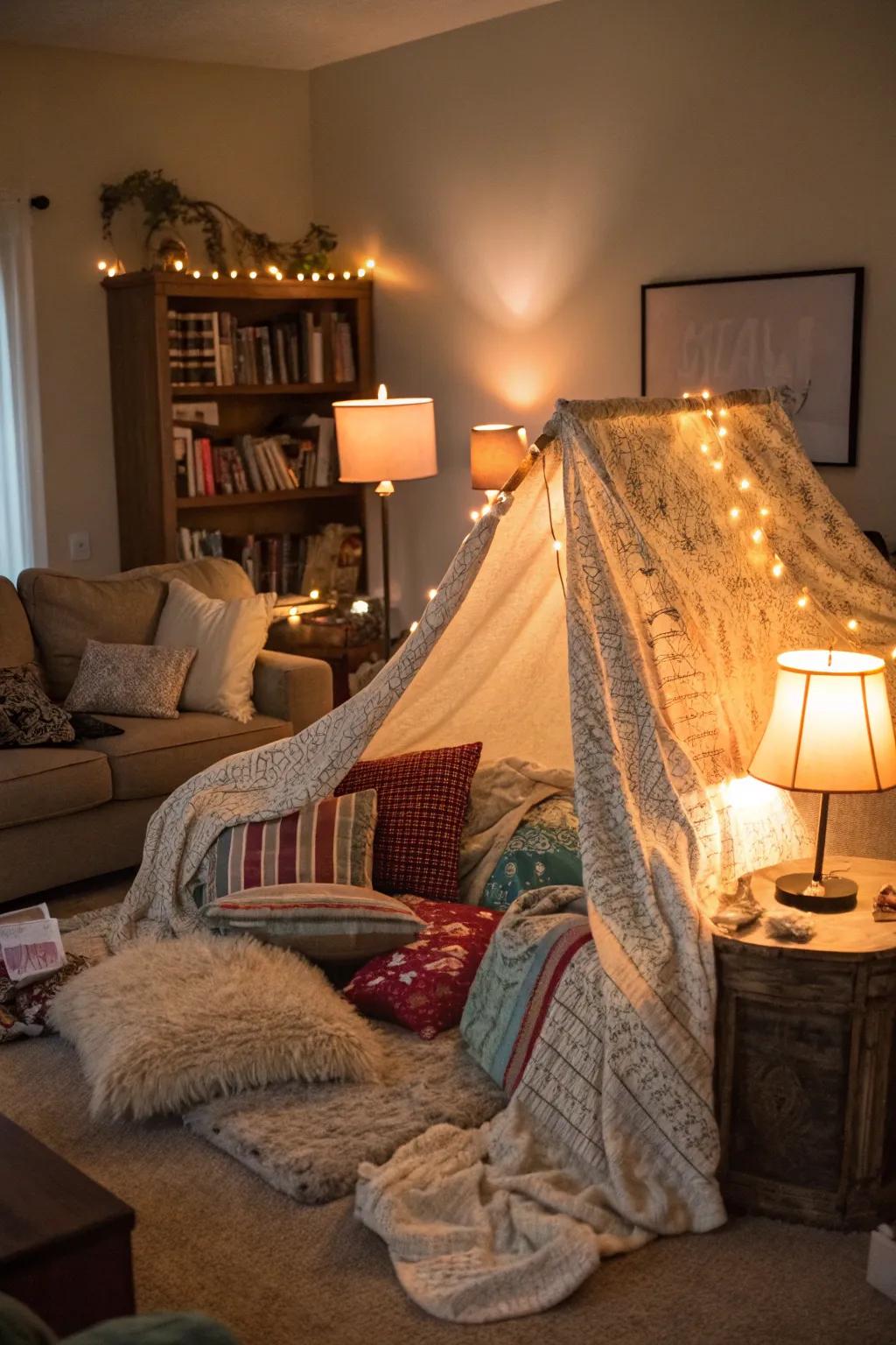 A tent of sheets offers a playful and snug escape.
