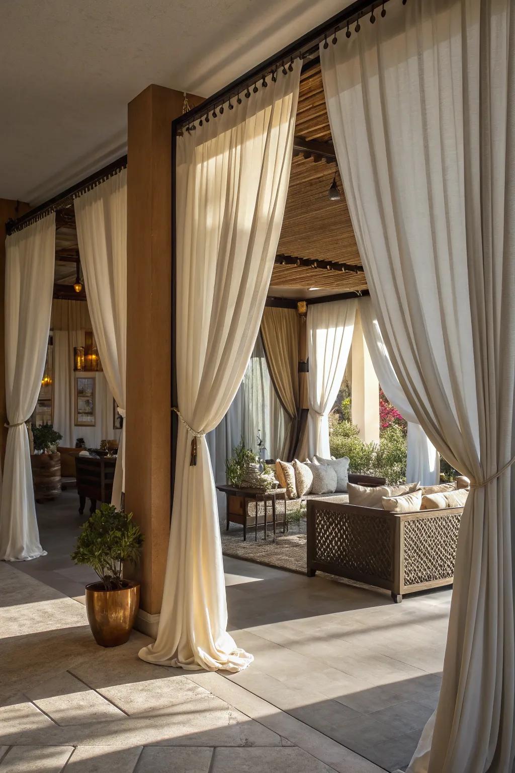 Curtains add sophistication and flexibility to any space, acting as stylish room dividers.