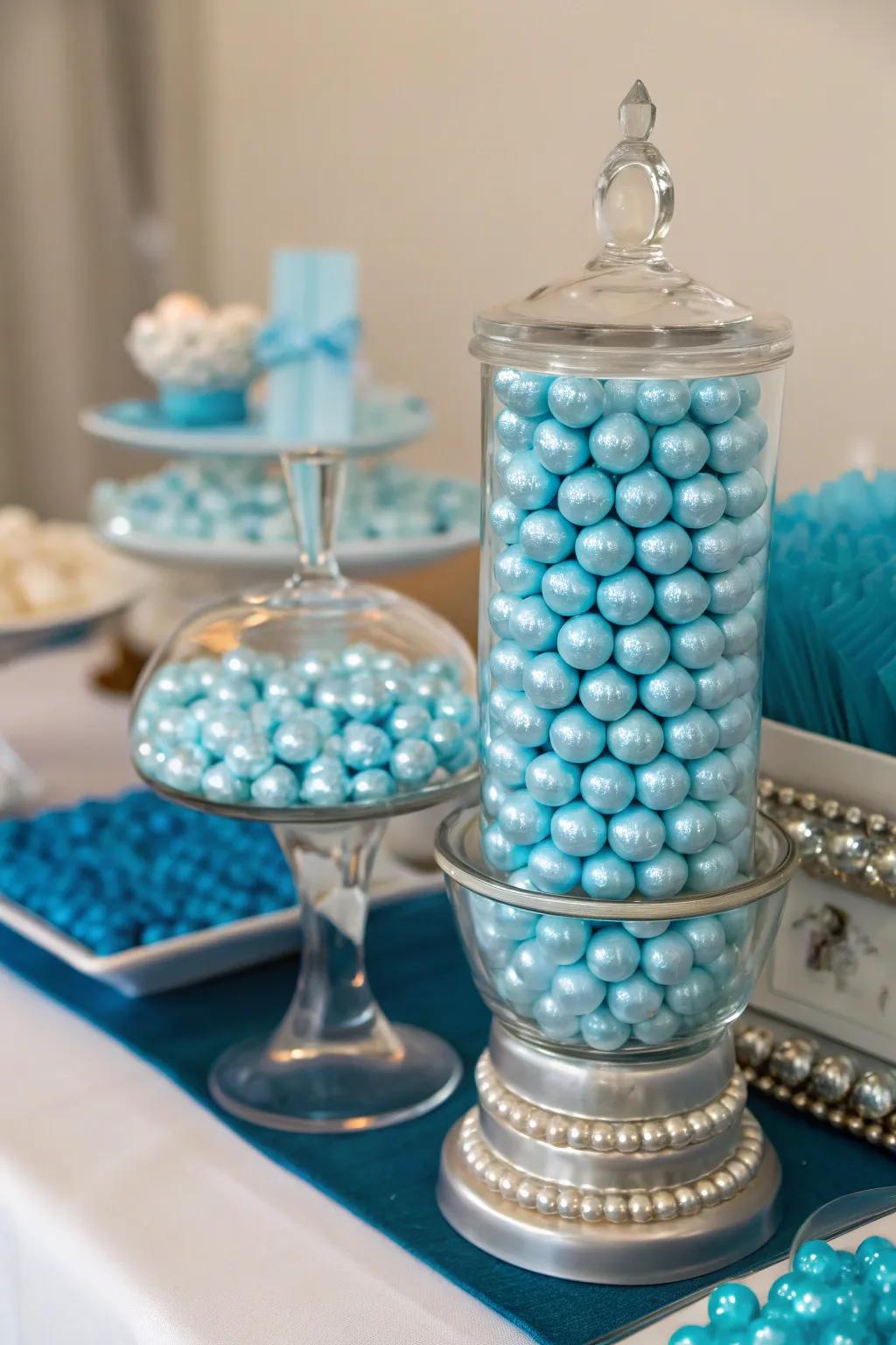 Luminous sweets adding a touch of sparkle to the arrangement.