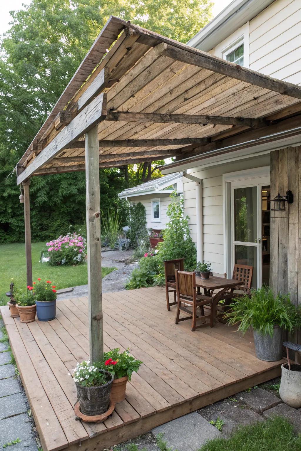Pallet wood awnings are budget-friendly and charming.