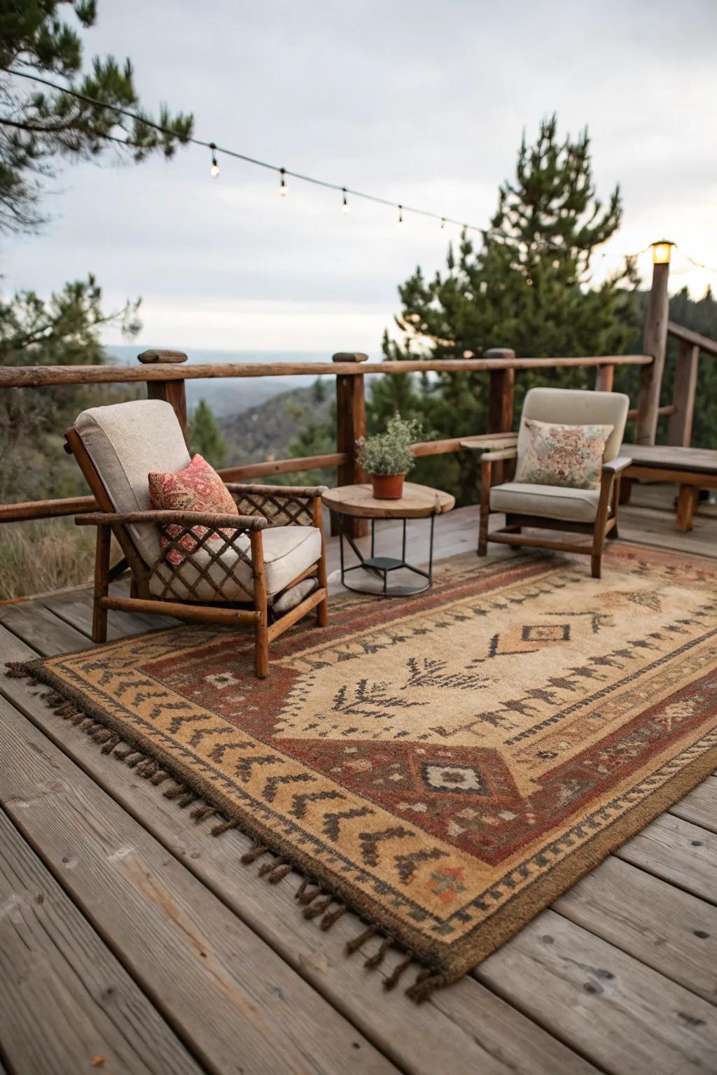 An exterior covering enhances comfort and style on this deck.
