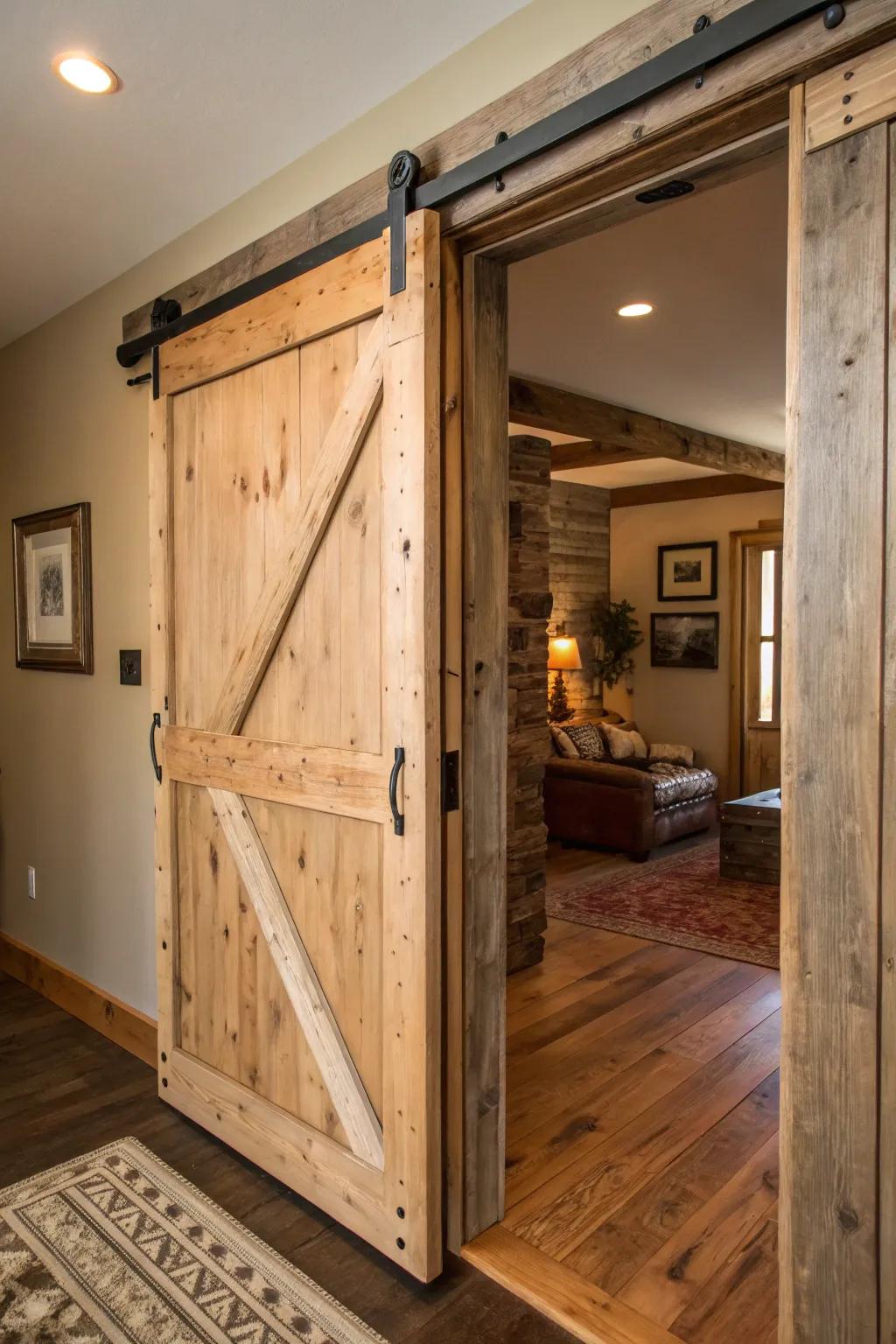 Sliding barn doors are ideal for rustic interiors because they are both useful and stylish.