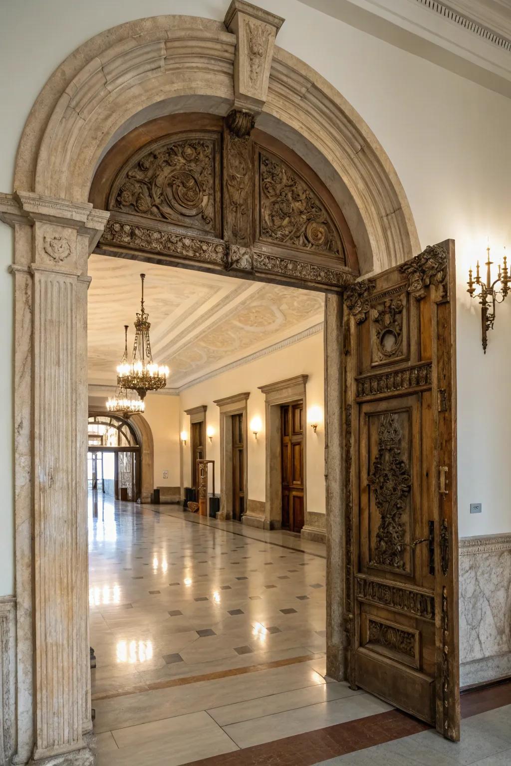 A majestic rustic archway creating an elegant entrance.