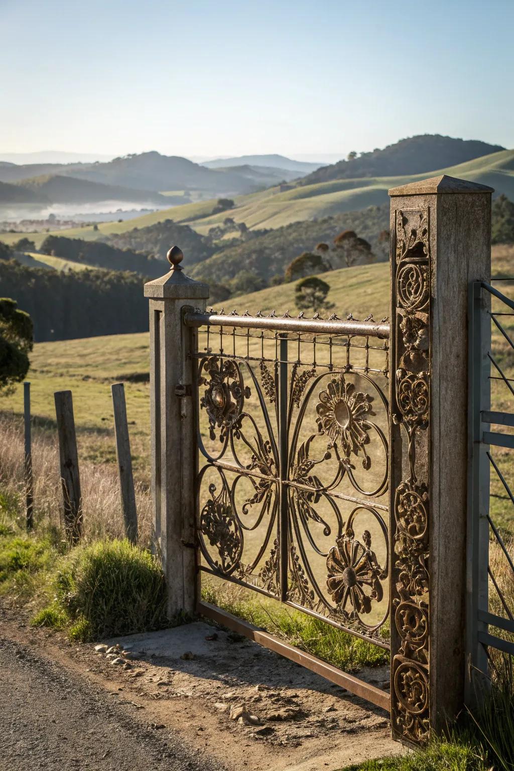 A ranch entrance with striking artistic alloy inlays.