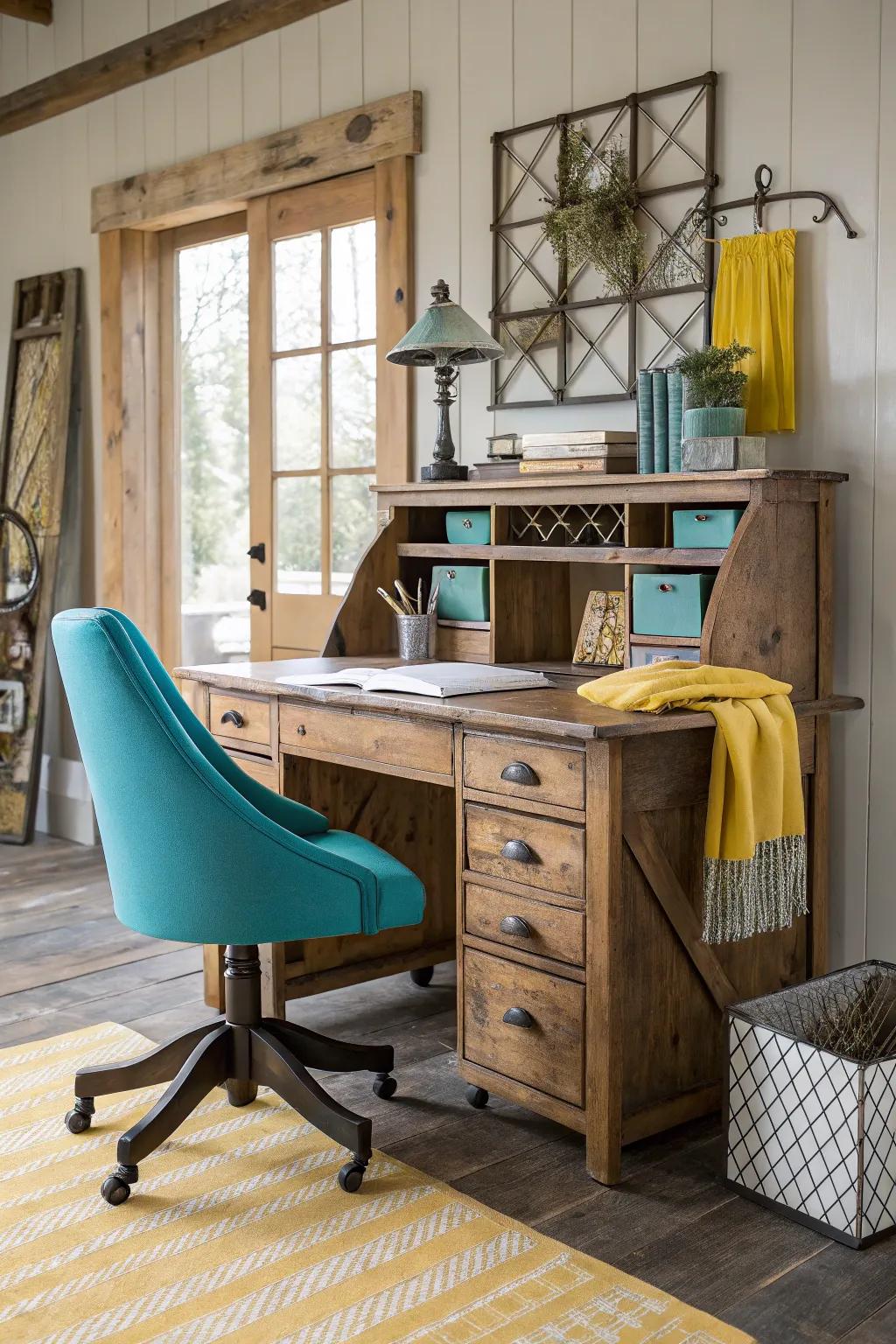 A thoughtful combination of textures contributes dimension and warmth to your rustic office space. 🪑 #TextureMix #RusticCharm