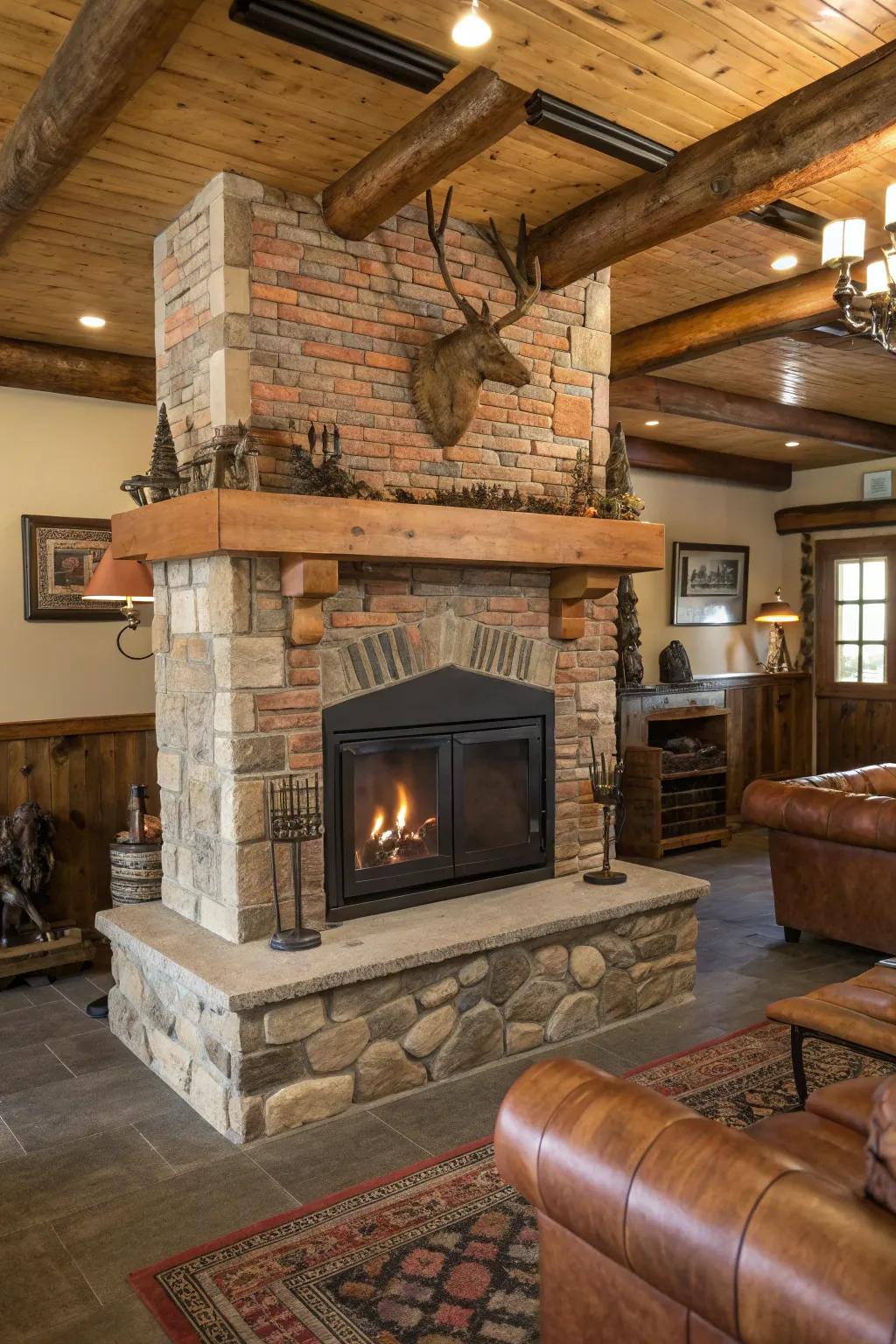 A freestanding fireplace introduces warmth to this snug retreat.