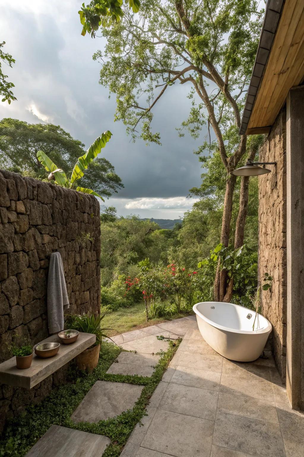 A stone surface setting includes depth and country-style charm.