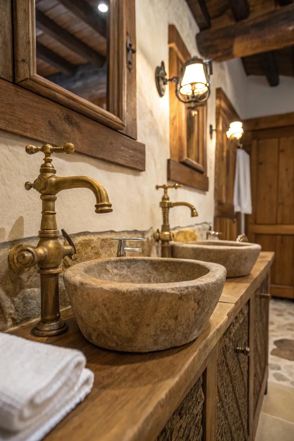 Old-fashioned faucets add beauty and countryside charm.