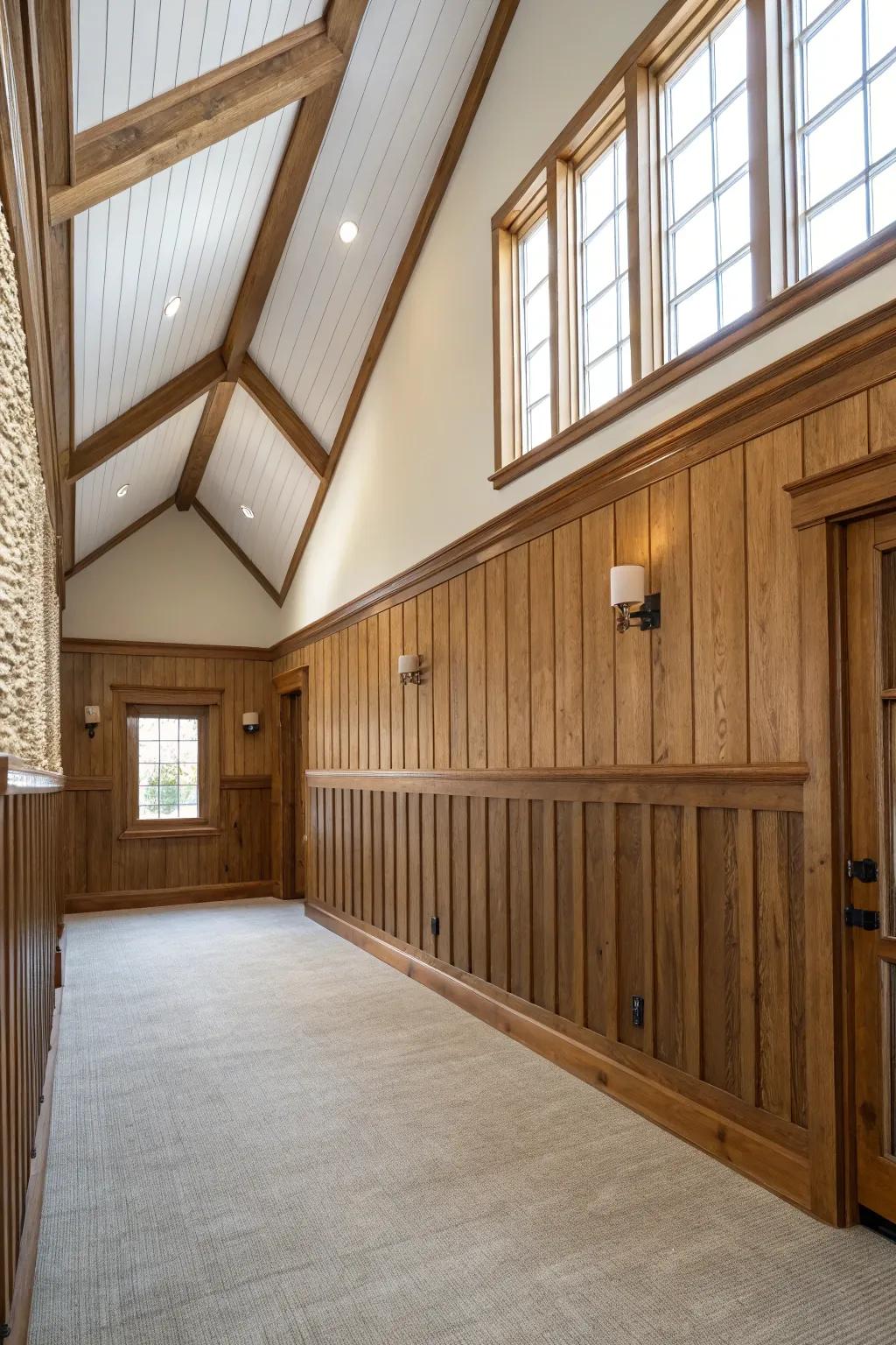 Vertical strips in wainscoting create a taller illusion.