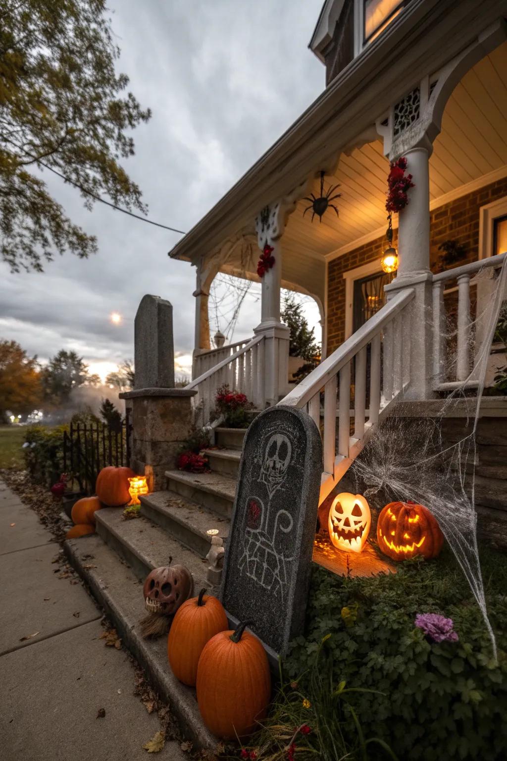 Themed grave markers add a true graveyard touch.