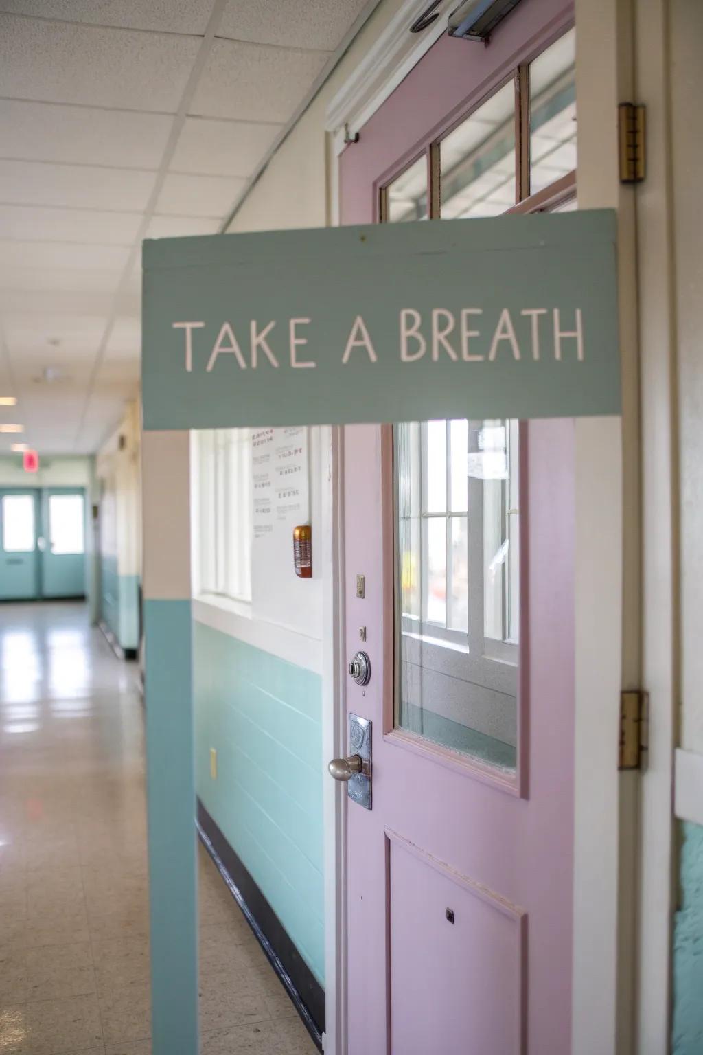 A school nurse's entrance exhibiting mindfulness messages that promote relaxation.