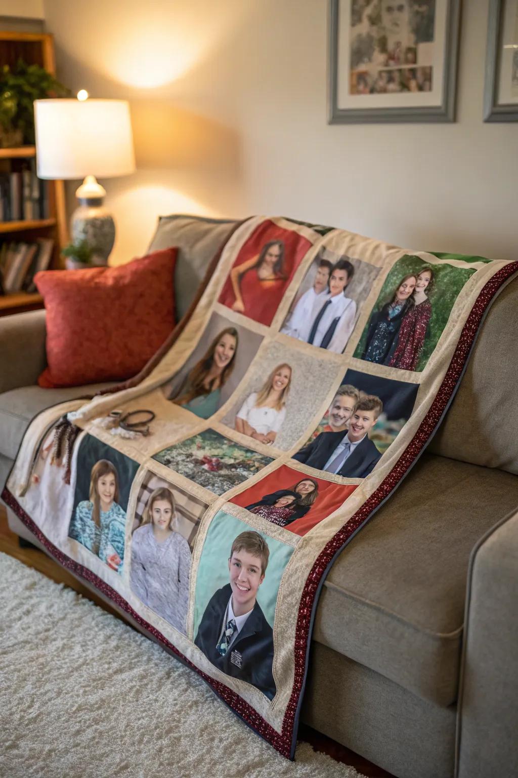 A warm blanket made from school photos.