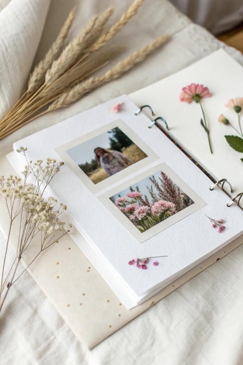 Elevate your scrapbook with overlapping floral parts for a hint of natural sophistication.