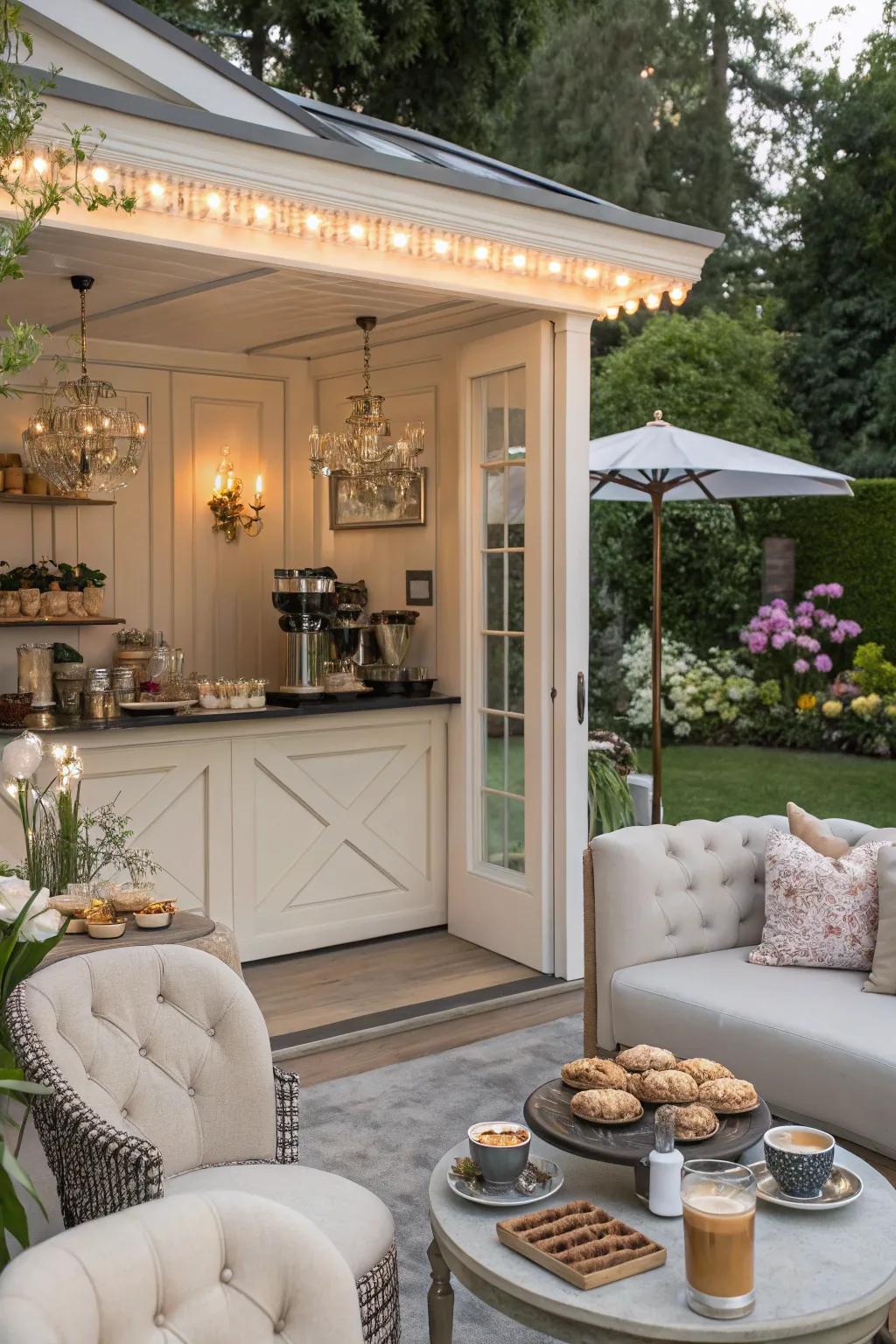 A chic coffee corner for delightful moments in a she shed.