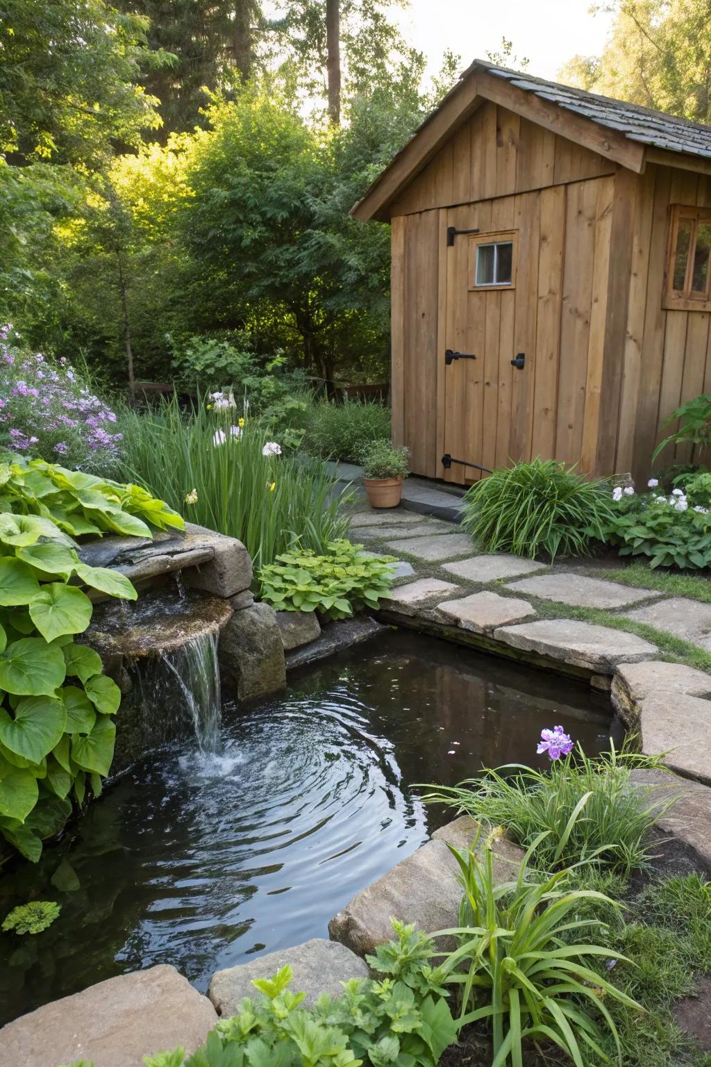 A tranquil aquatic feature that uplifts the garden's vibe.