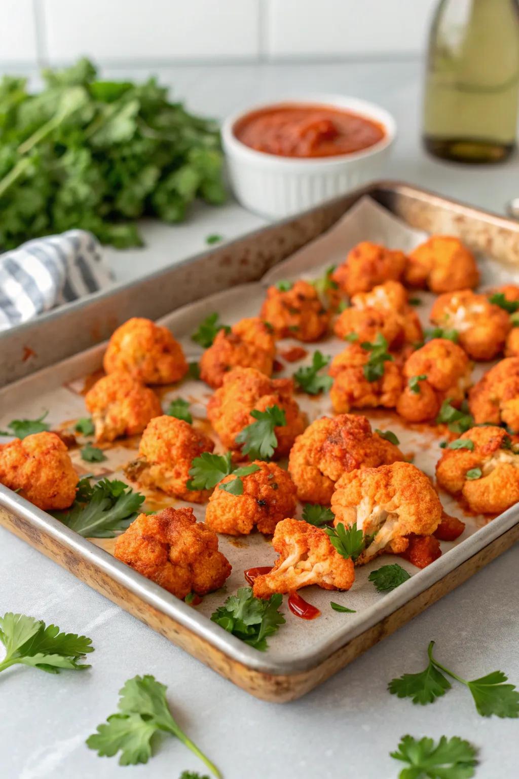 Spicy cauliflower nuggets, a fiery twist on a classic.