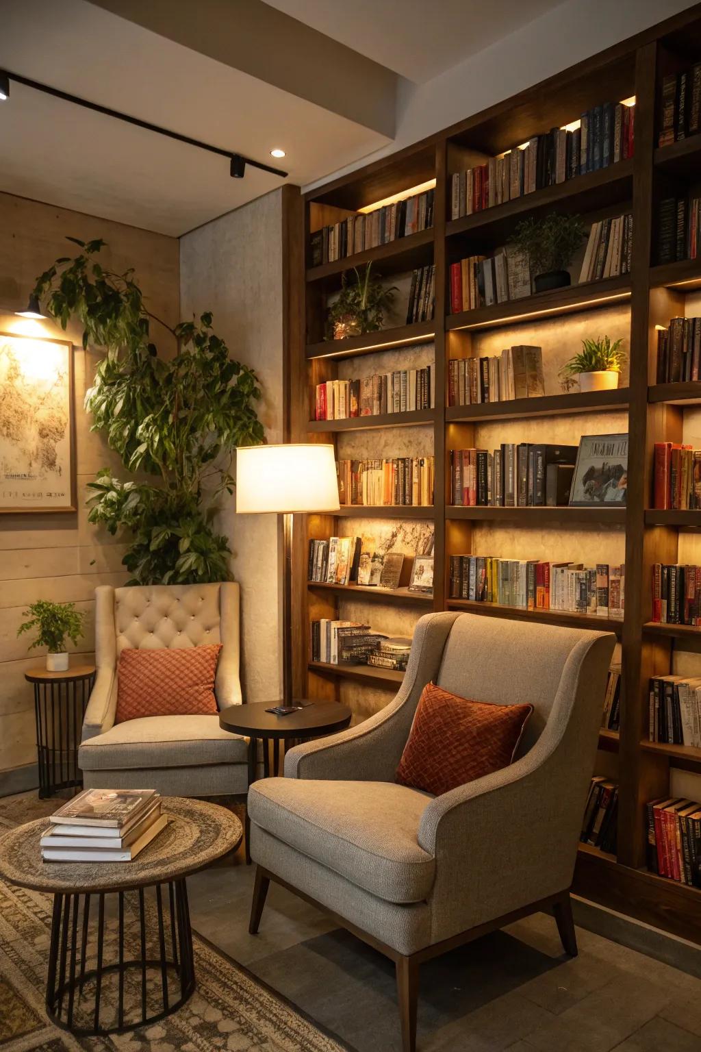 Books contribute a literary appeal to any shelf arrangement.