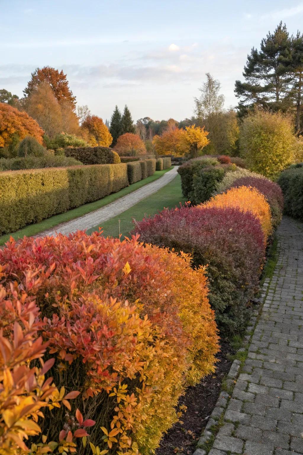Seasonal color shifts in shrubs bring dynamic interest to the garden.