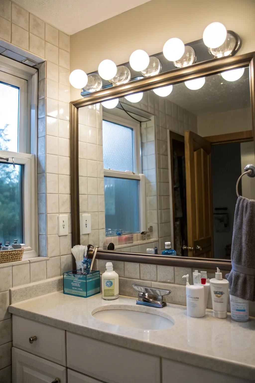 Dressing table lights bring elegance and function to the bathroom.