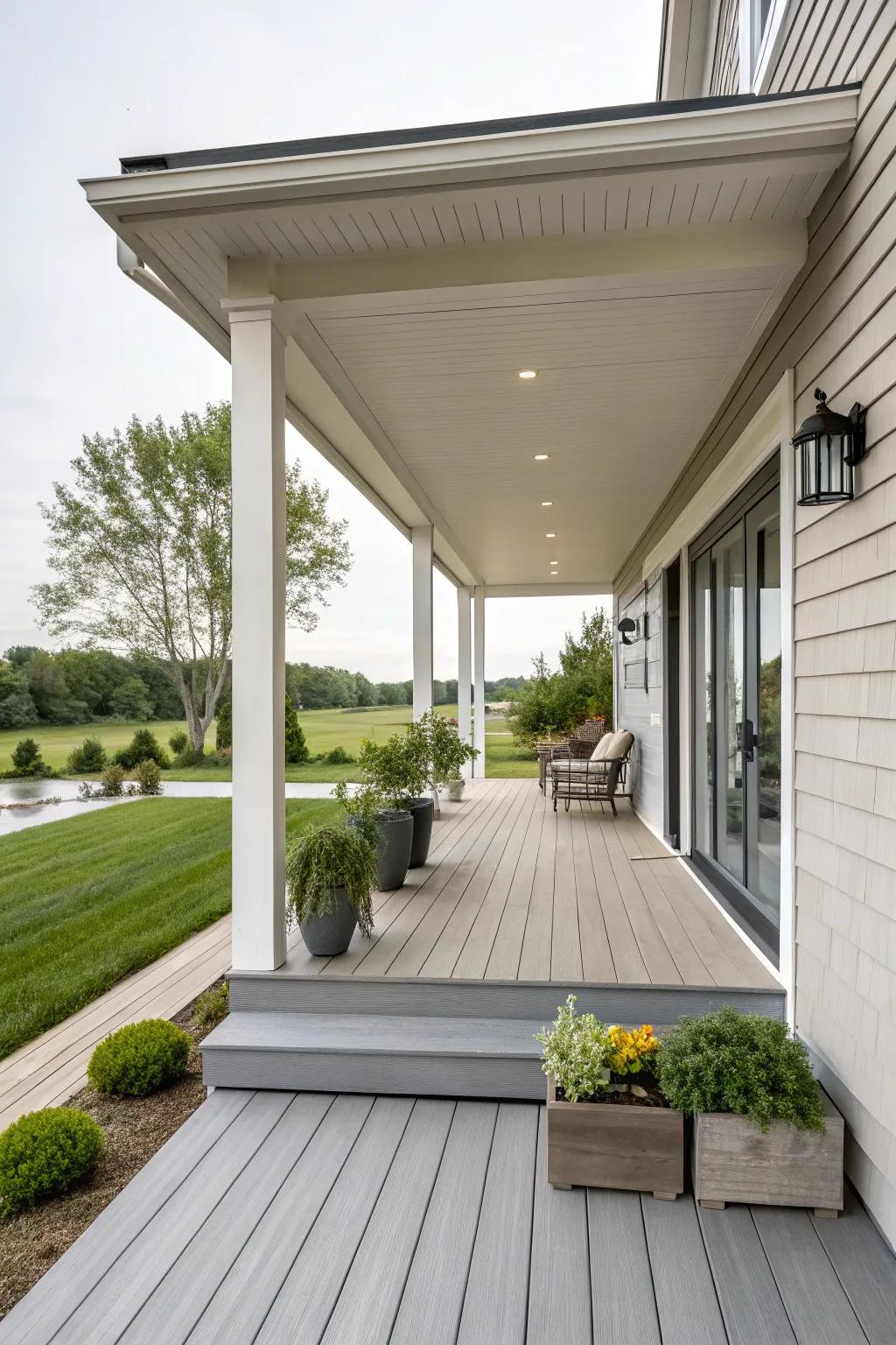 Modern minimalism creates a tidy and peaceful deck area.