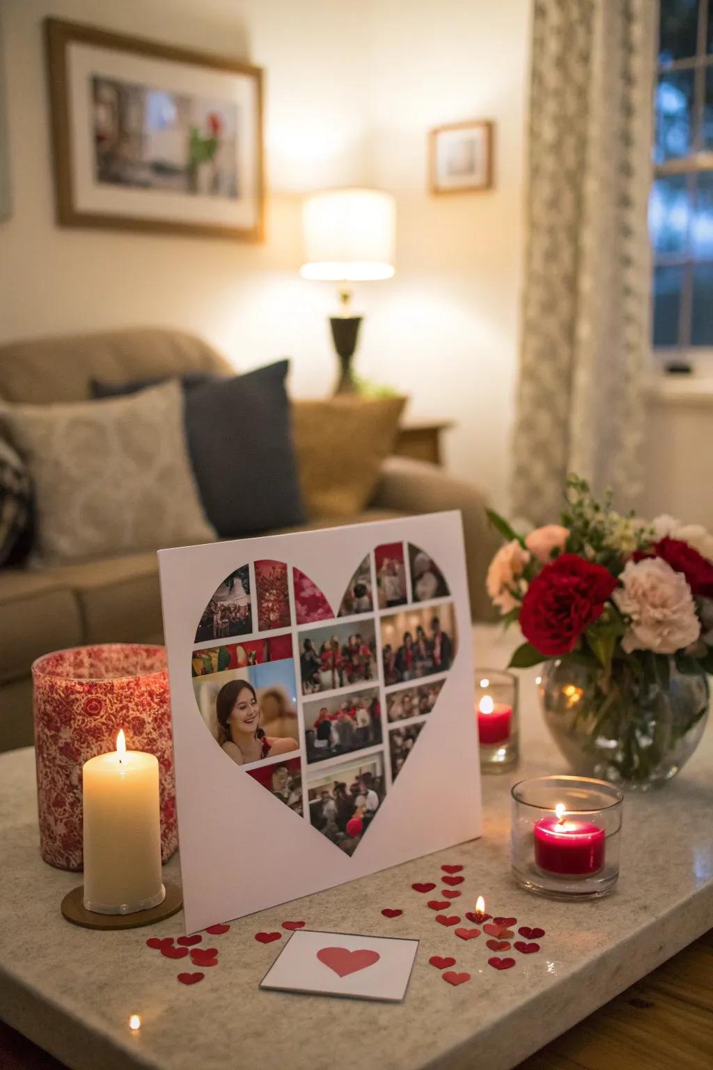 A personal card featuring a heart-shaped collage of cherished memories.