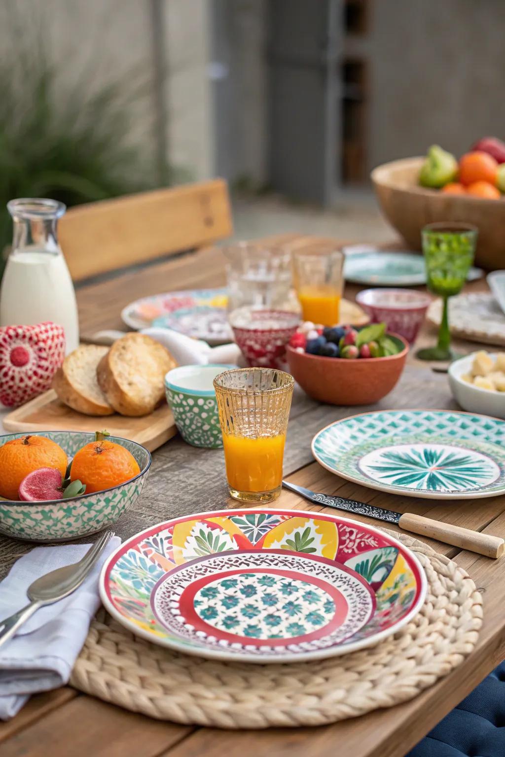 To create a lively effect, mix and match the tableware.