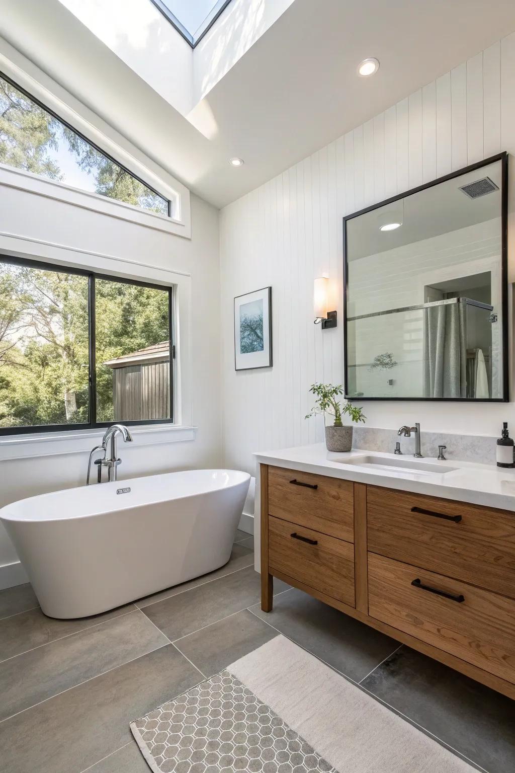 Elevated vanities add a modern touch and free up space.