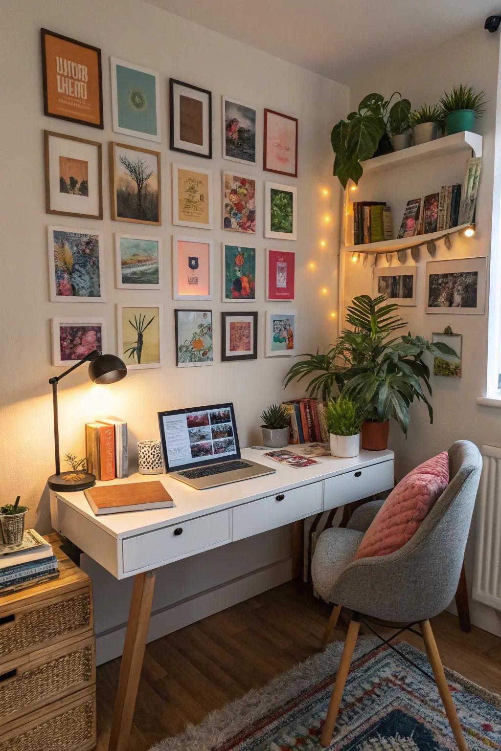 Gallery walls add personalization and inspiration.