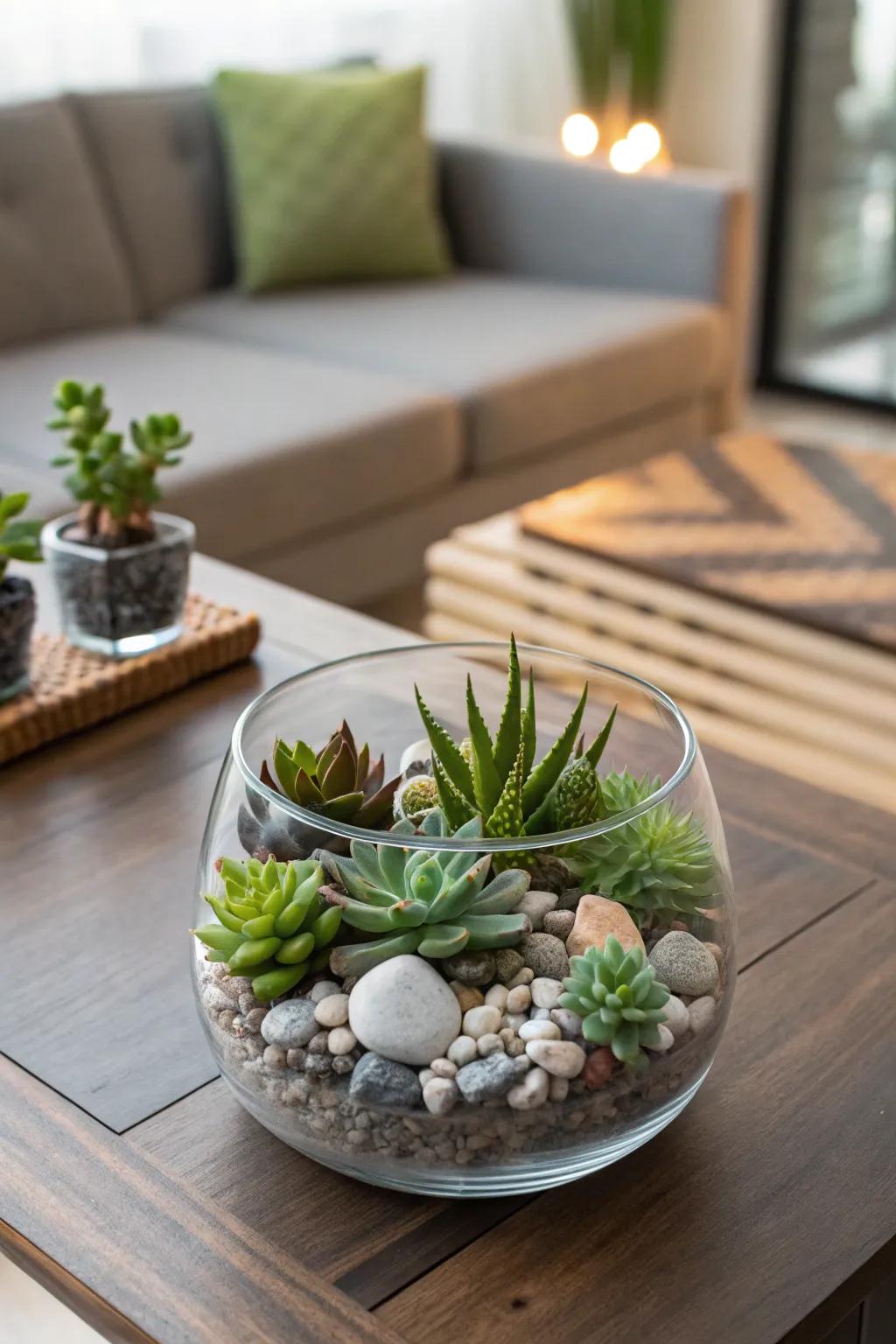 A contemporary glasshouse centerpiece that brings art and nature together.