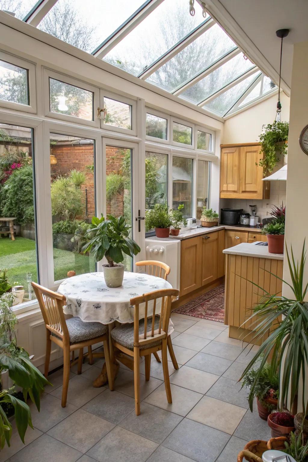 Extend your kitchen into a bright sunroom.