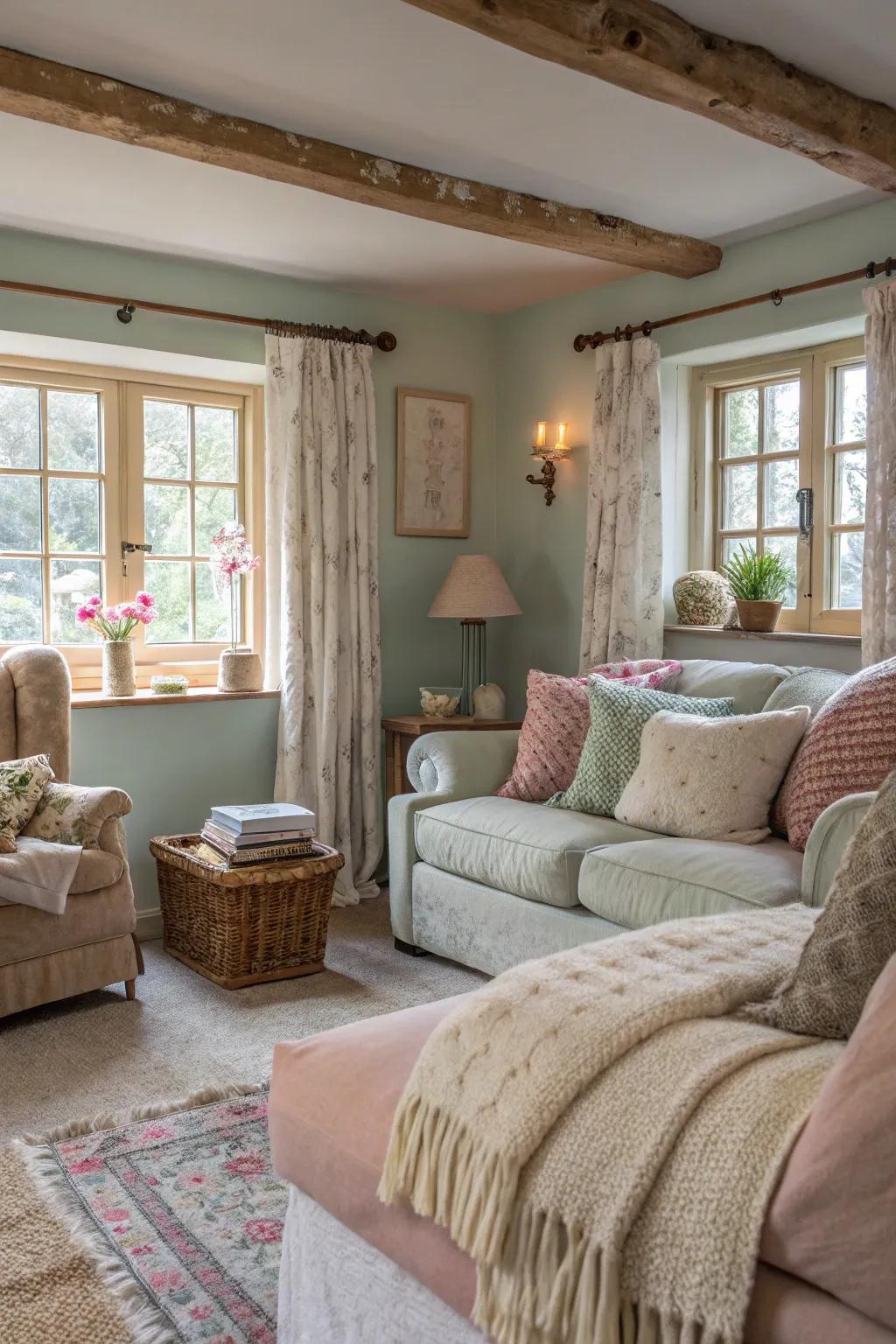 Mixed textures add depth to this inviting cottage living space.