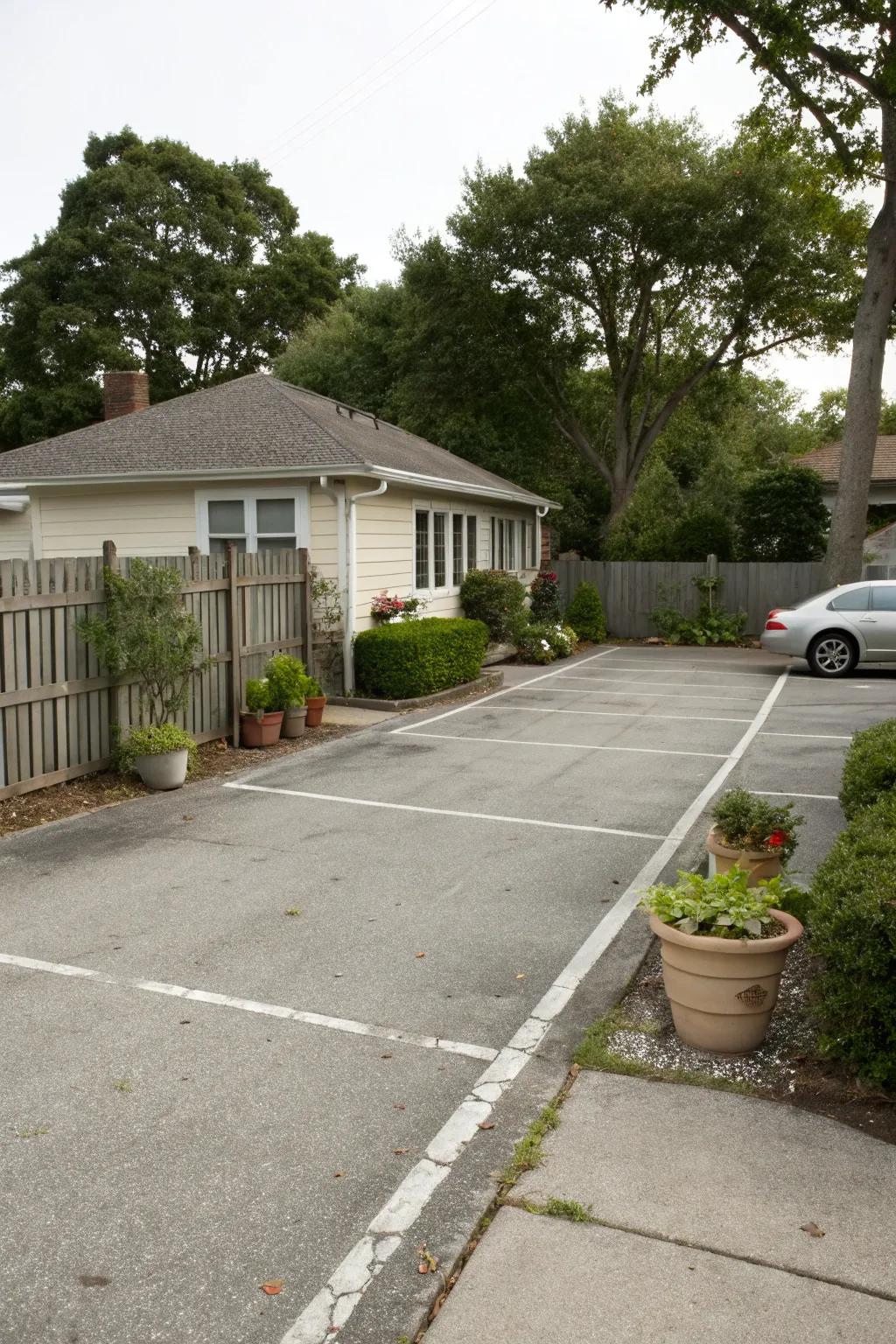 A double wide driveway maximizes parking space in a small garden.
