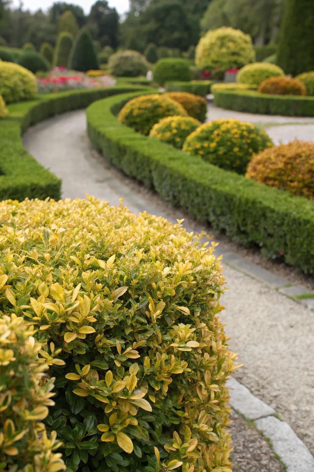 Vibrant foliage hedges introducing year-round vibrancy.