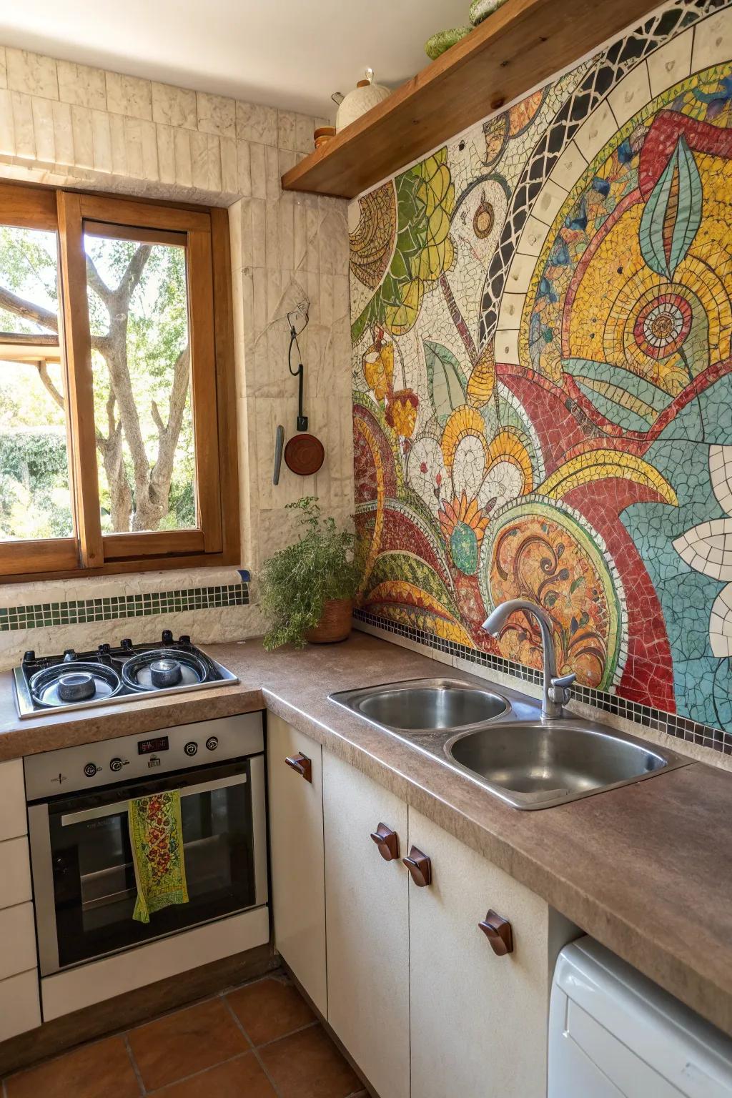 Use a mosaic backsplash to turn your kitchen into an artwork.