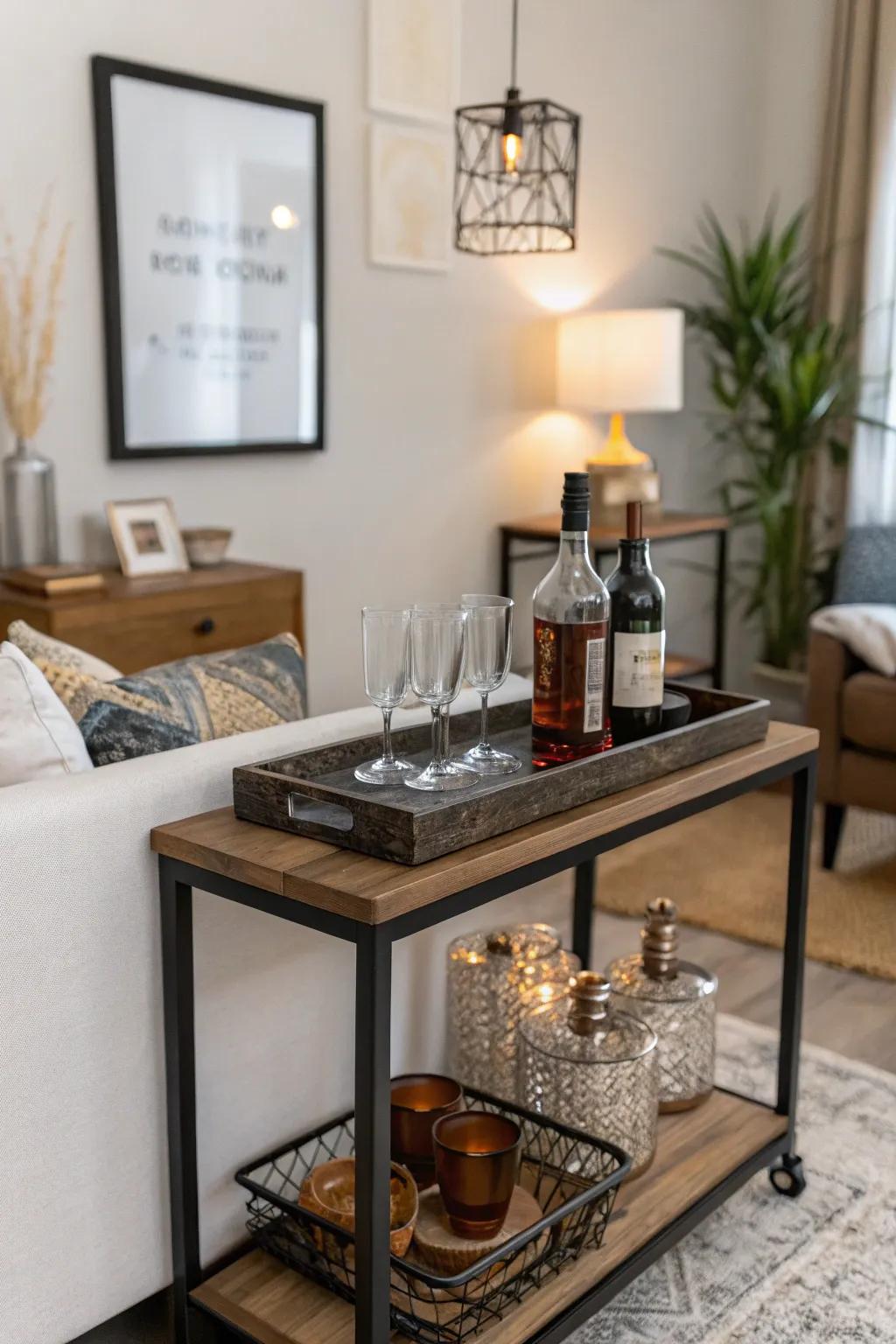 A bar tray offers a flexible mini bar solution.