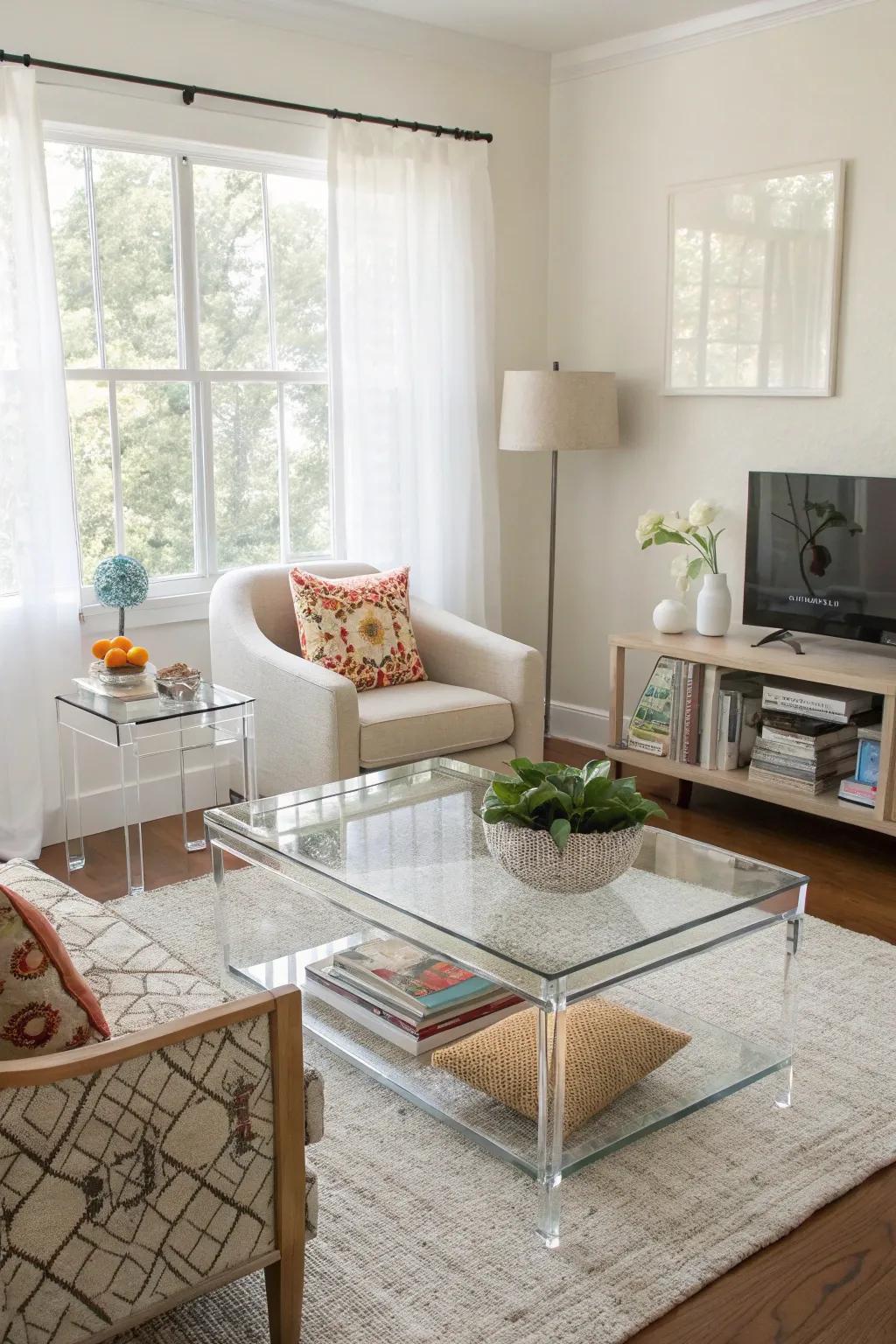 Transparent furniture offers functionality without the bulk.