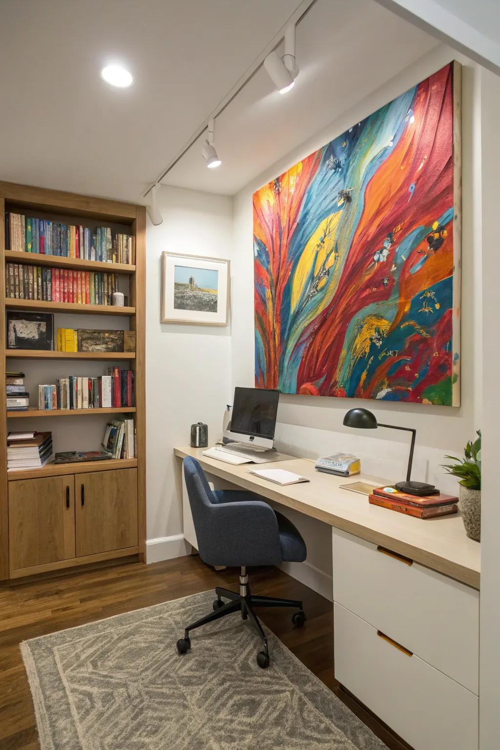 Artistic décor adds character and serves as a focal point.
