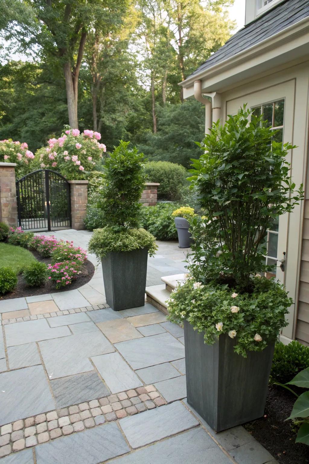 Planters that tastefully divide patio areas.
