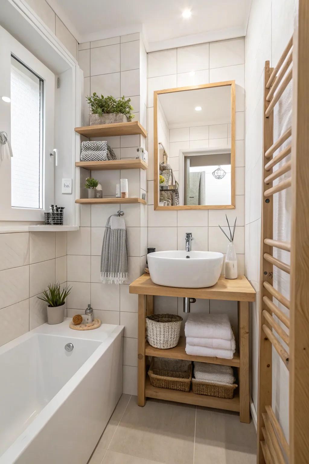 Wall-mounted features save space and maintain a clean look.