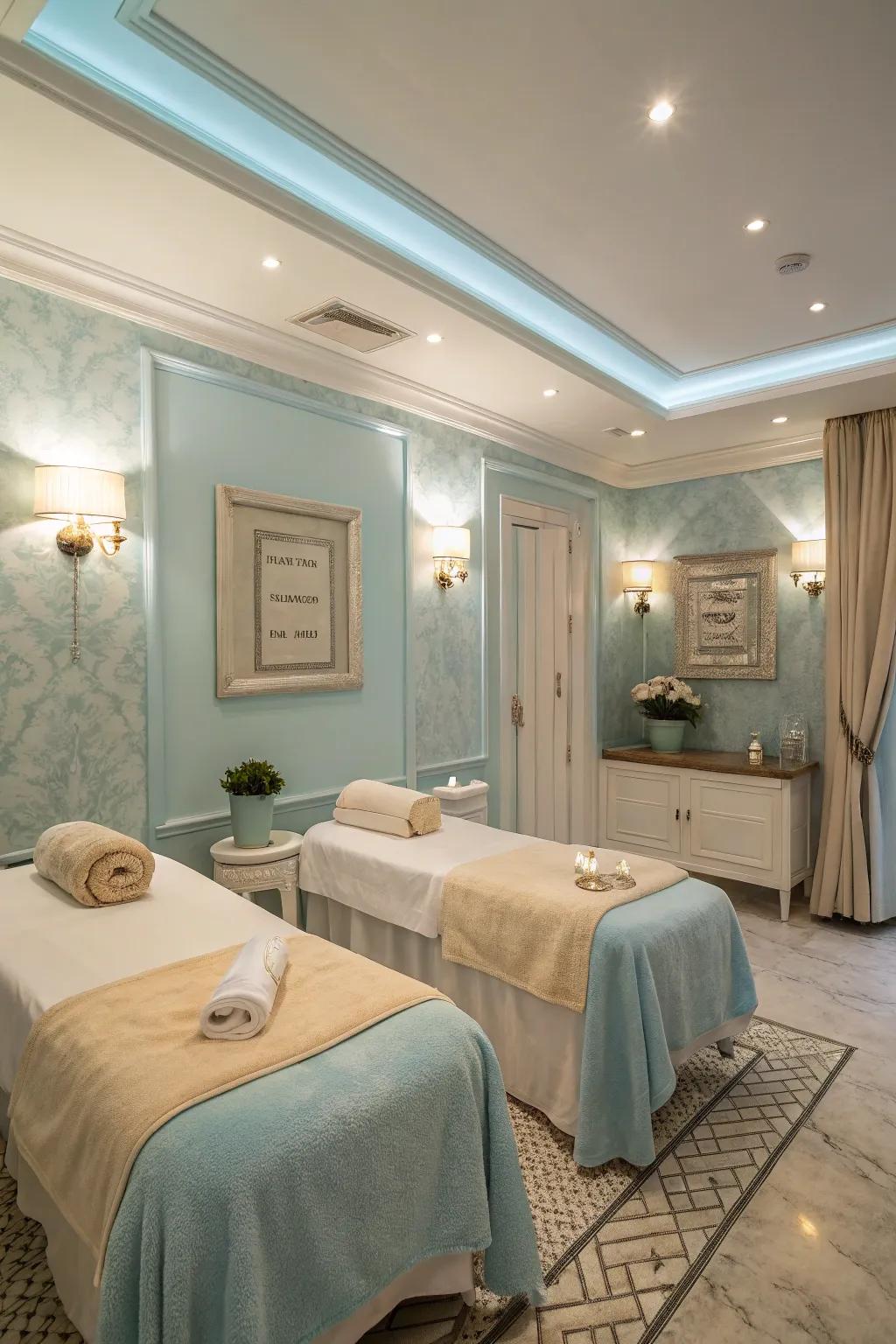 Light color scheme in a spa room to enhance the sense of space