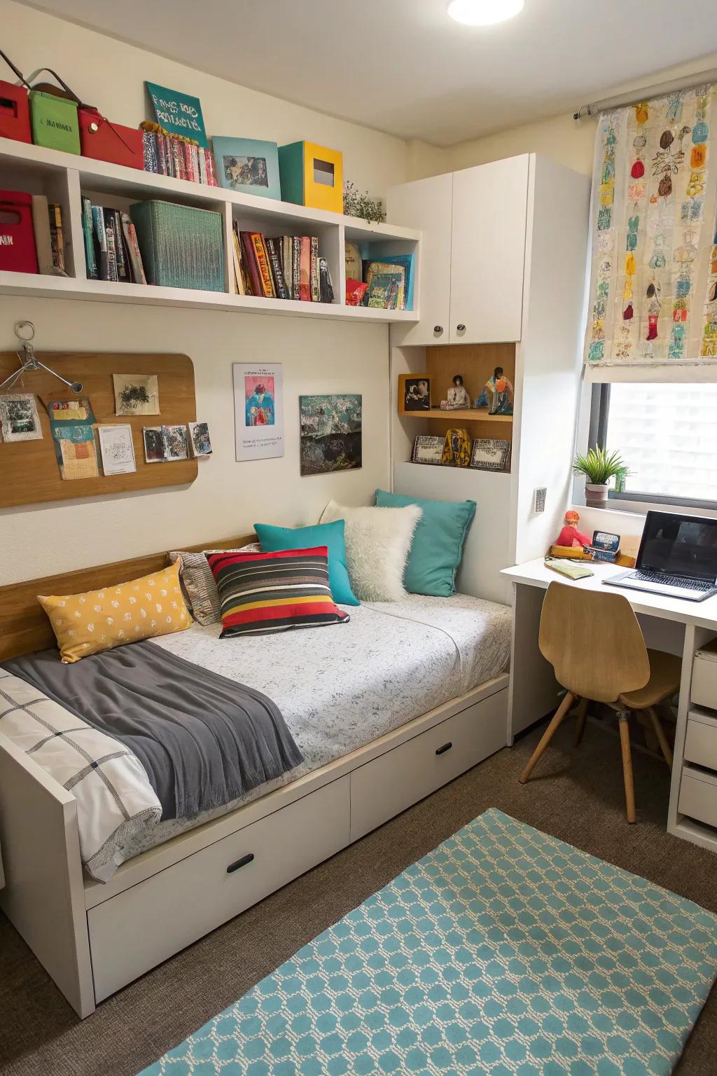 Clearly defined activity areas keep the room organized and functional.